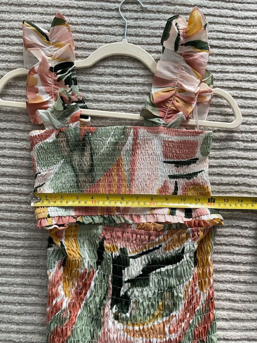 Watercolor Brush Stroke Multicolor Tropical Smocked Ruffle Tiered Maxi Skirt Set - Picture 12 of 14